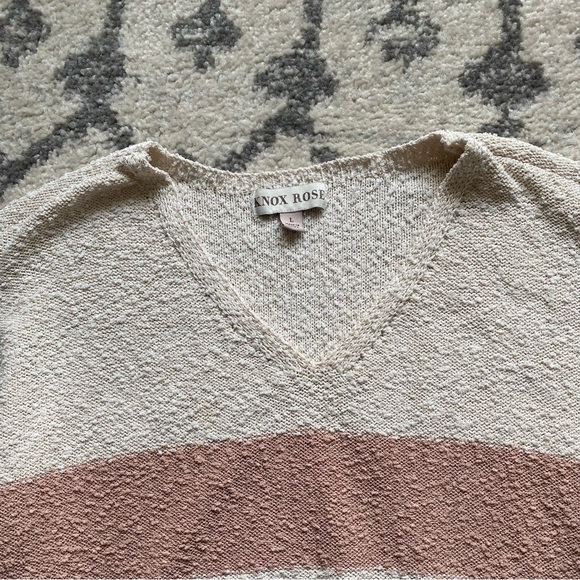 Knox Rose Sweater V-Neck Pink & Cream Size Large - Picture 9 of 9